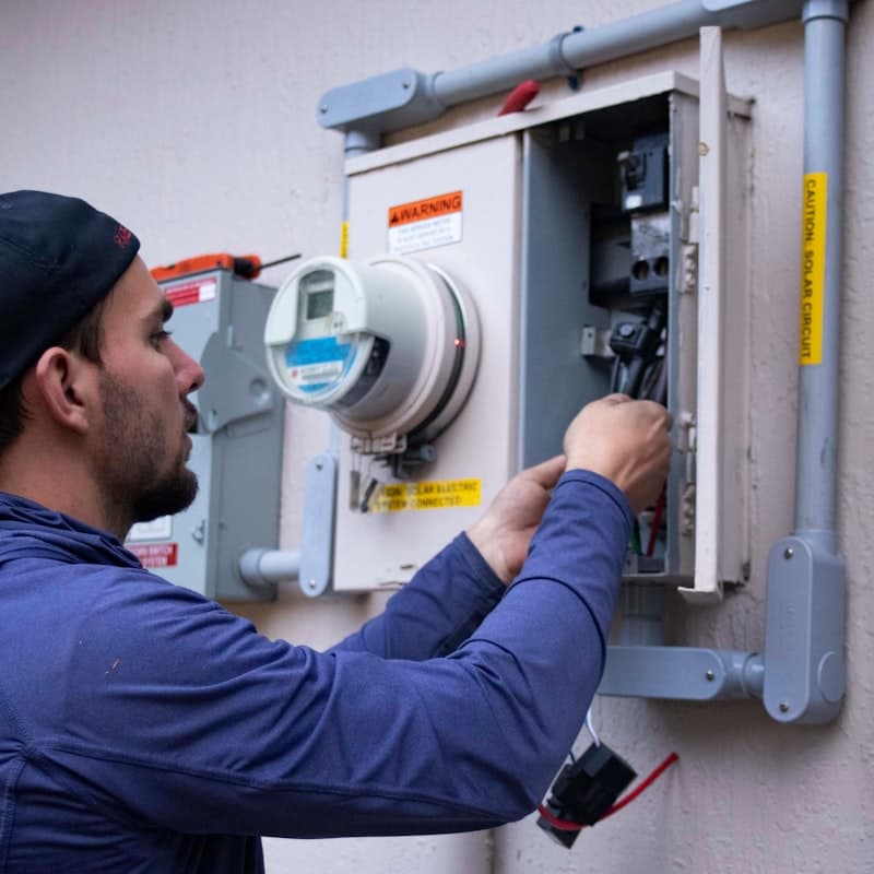 Technik serwisowy przy instalacji podczas pracy w terenie